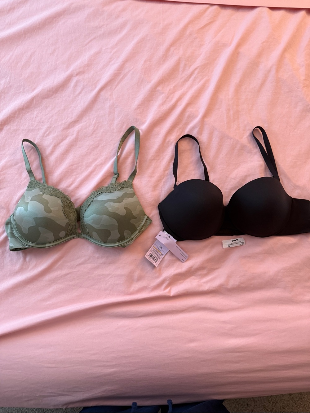 2 Bras 38B Super Push up Plunge Camo 36C BLACK Strapless
